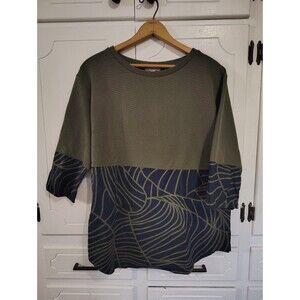 COS Olive Green and Navy Patterned Blocked Blouse